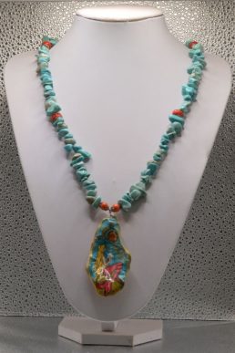 Collana in pasta di turchese con Ostrica dipinta con una Sirenetta