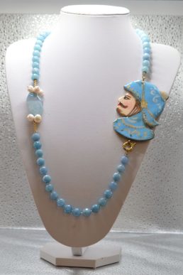 Collana in Angelite Pupu Celeste in ceramica