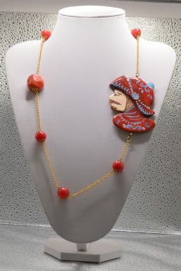 Collana con Agata e Medaglione Pupo SIciliano Rosso