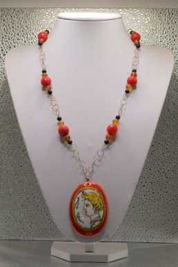 Collana in Argento bagno Oro con Agata, Ambra, Onice e Aretusa in ceramica