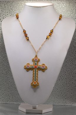 Collana con Grande Croce in micromosaico, Ambra e Onice da  museo