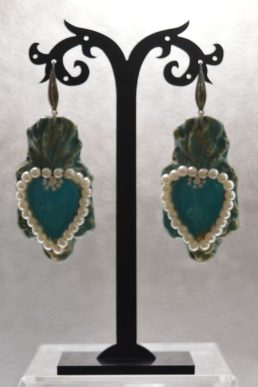 Orecchini in ceramica Sacro Cuore montati in argento 925 bagno orto