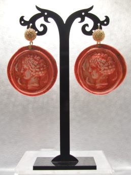 Orecchini Aretusa in ceramica Arancioni montati in Argento Sterling bagno Oro